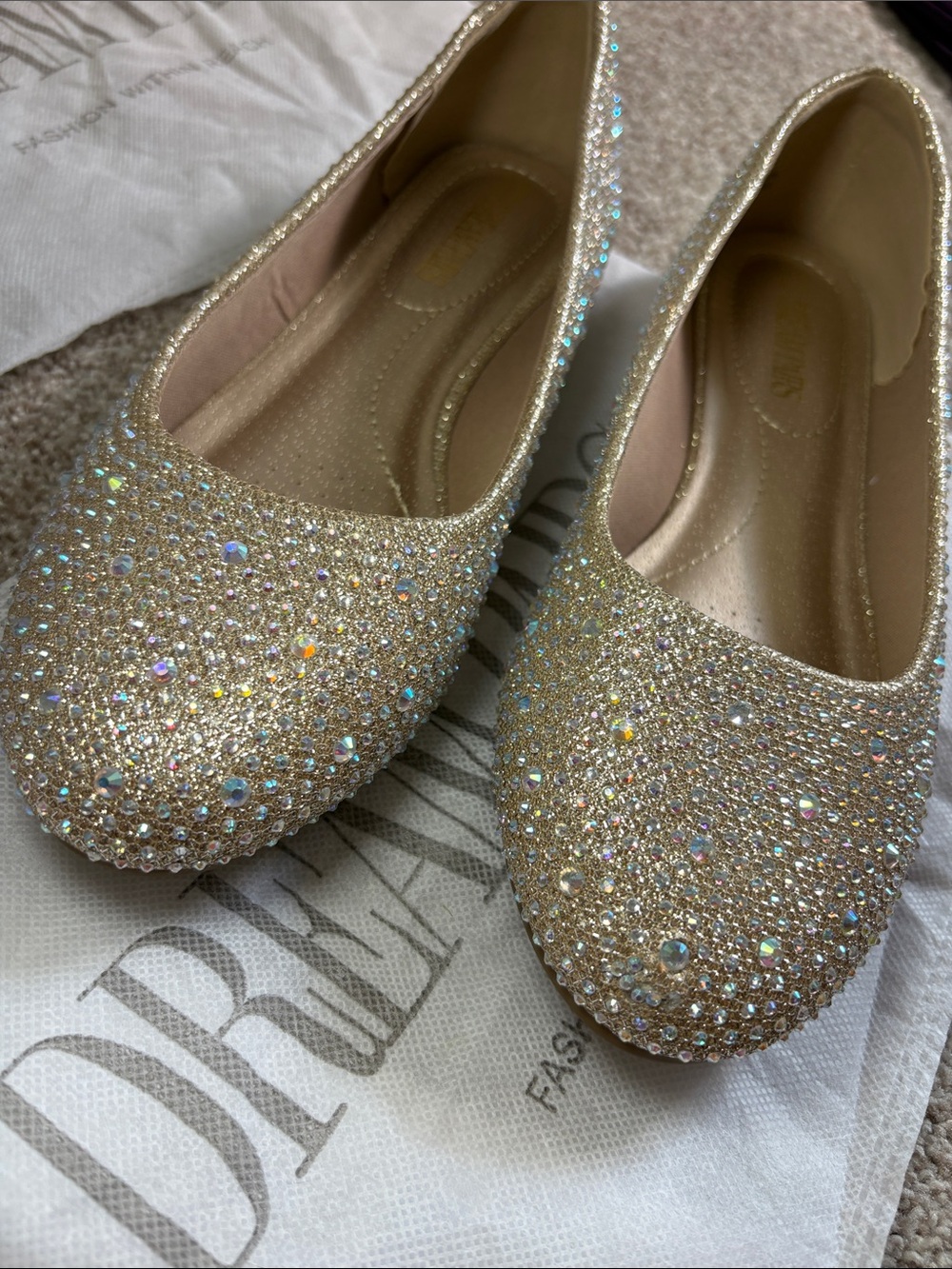 Dream Pairs Gold Rhinestone Ballet Flats